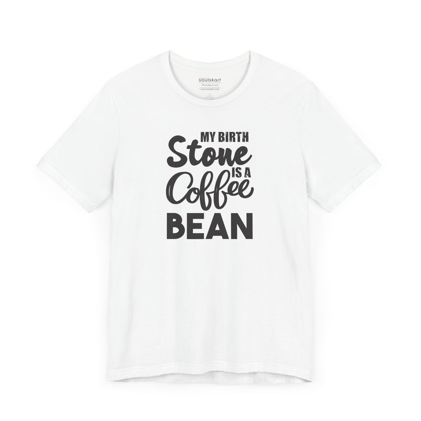Birthstone Coffee Bean coffee tee front print, white unisex