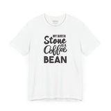 Birthstone Coffee Bean coffee tee front print, white unisex