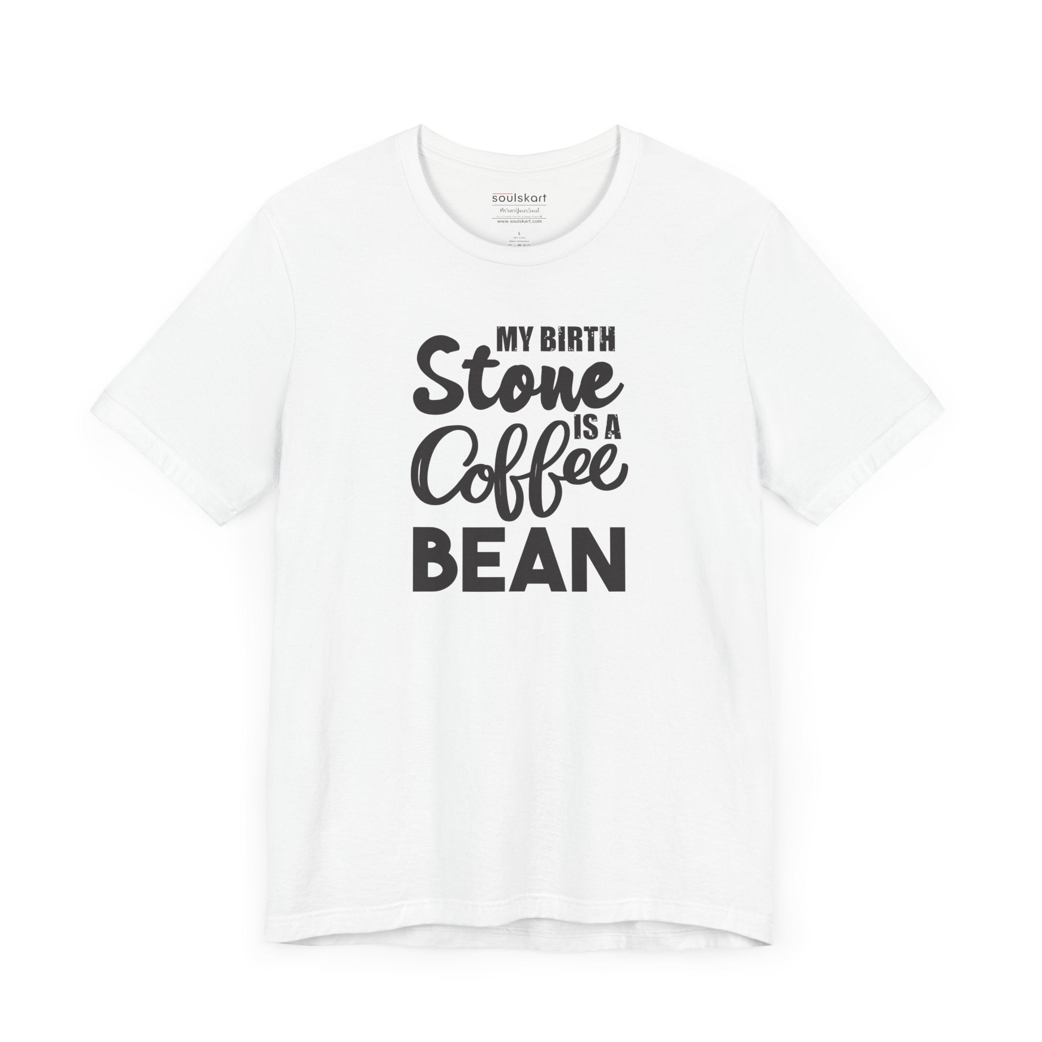Birthstone Coffee Bean coffee tee front print, white unisex