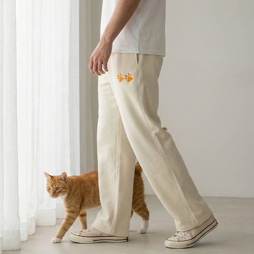 Cat Paws Embroidered Off White Unisex Sweatpants — product photo 5