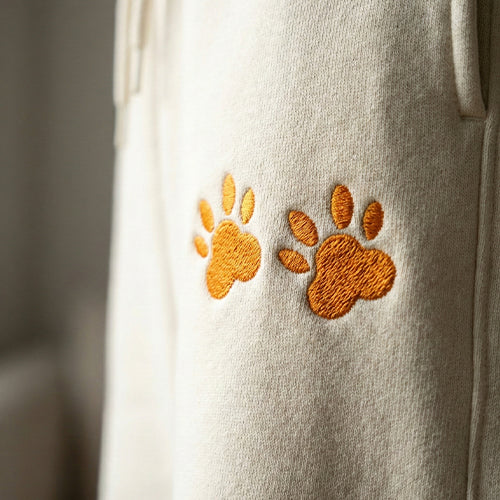 Cat Paws Embroidered Off White Unisex Sweatpants — product photo 3