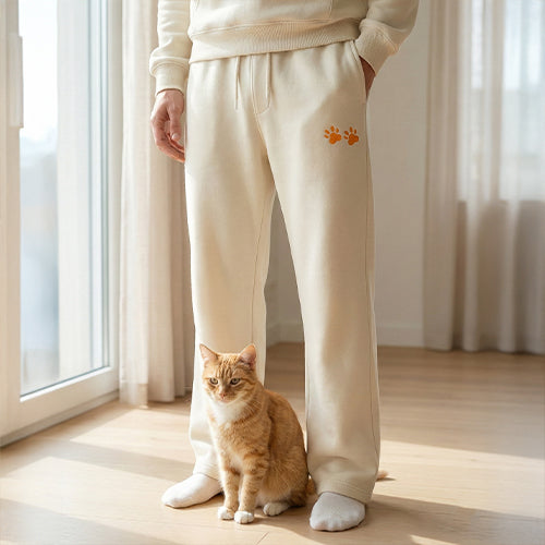 Cat Paws Embroidered Off White Unisex Sweatpants — product photo 2