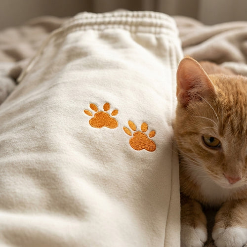 Cat Paws Embroidered Off White Unisex Sweatpants — product photo 7