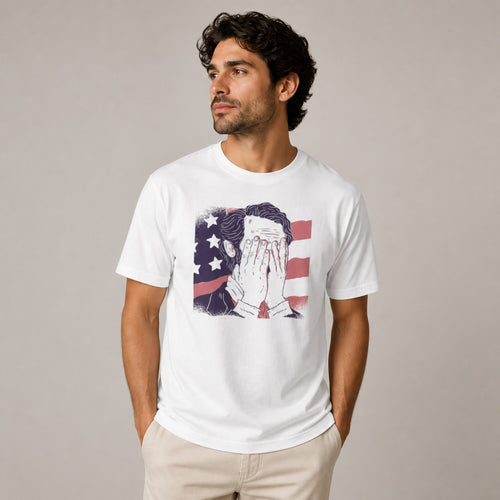 Abraham Lincoln Face Palm Funny Unisex T-Shirt — worn on model, front
