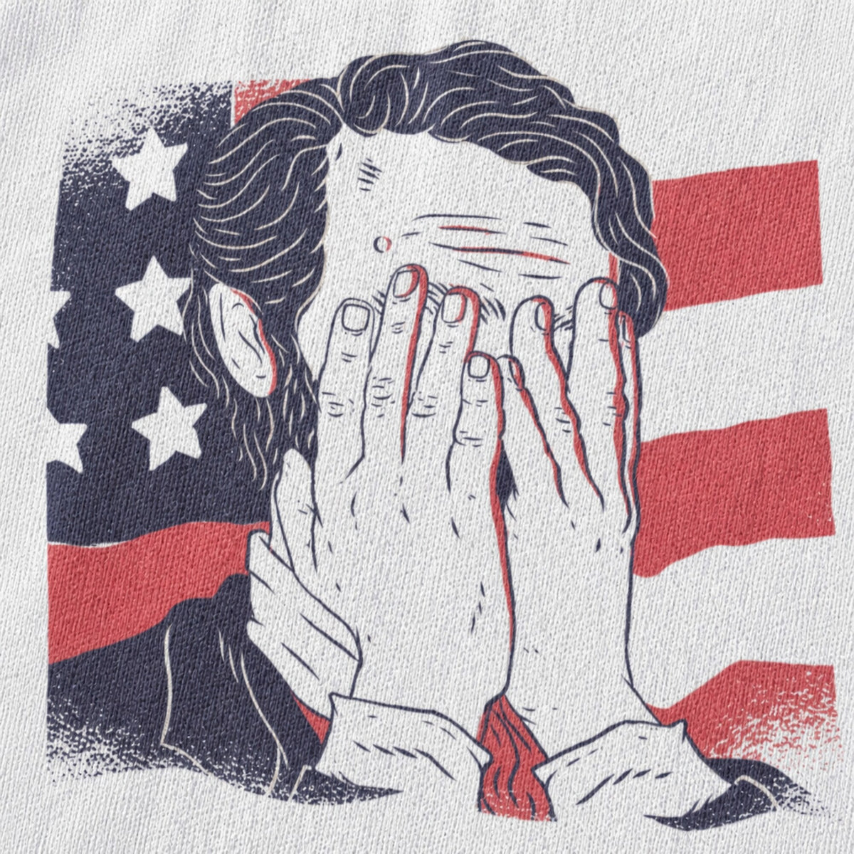Abraham Lincoln Face Palm Funny Unisex T-Shirt — print detail close-up