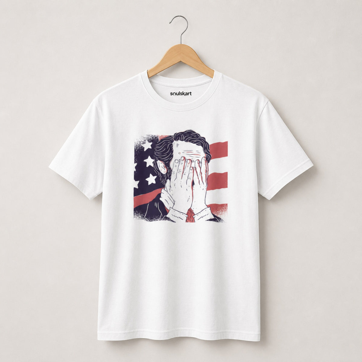 Abraham Lincoln Face Palm Funny Unisex T-Shirt — on hanger