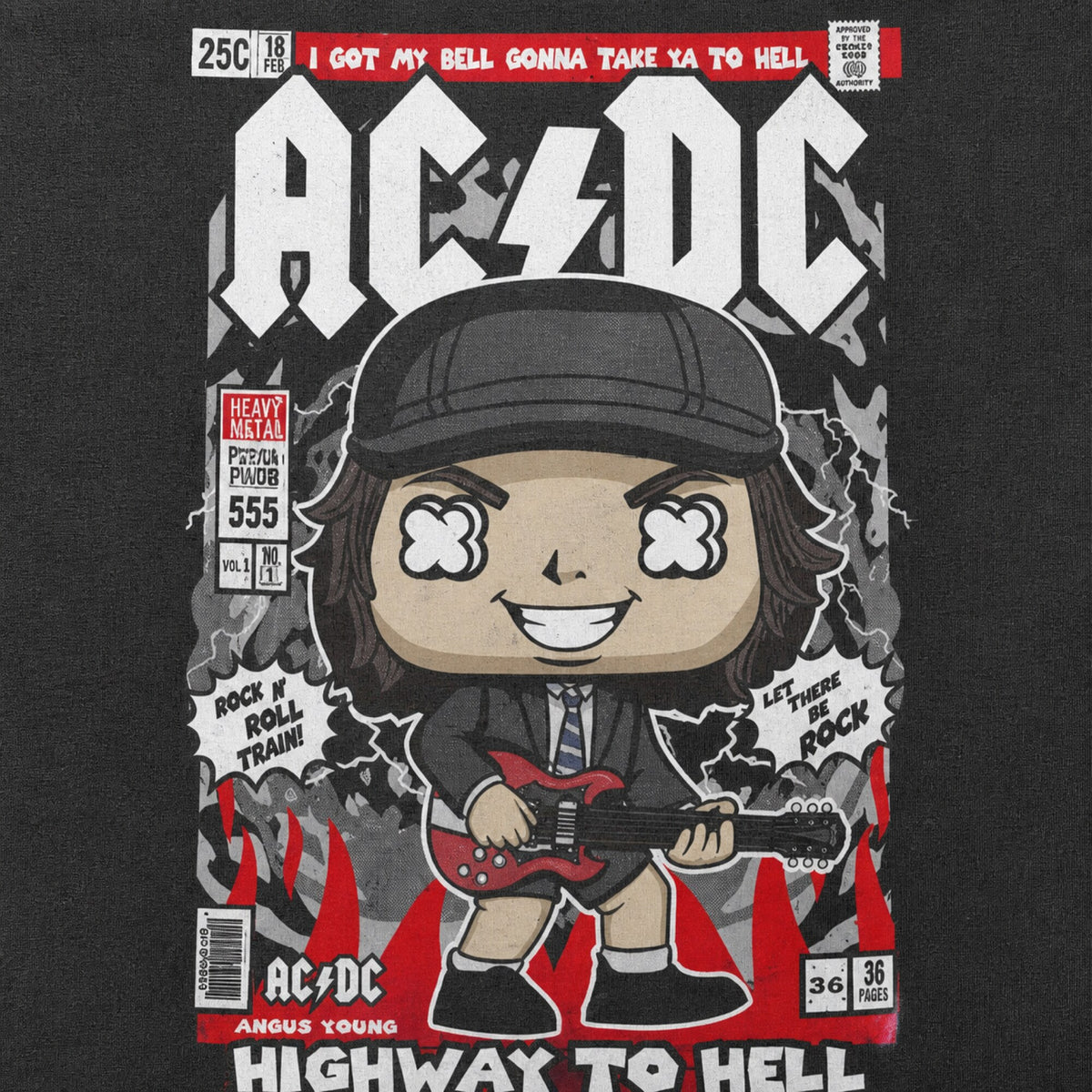 AC/DC Angus Young Pop Art Unisex T-Shirt — print detail close-up