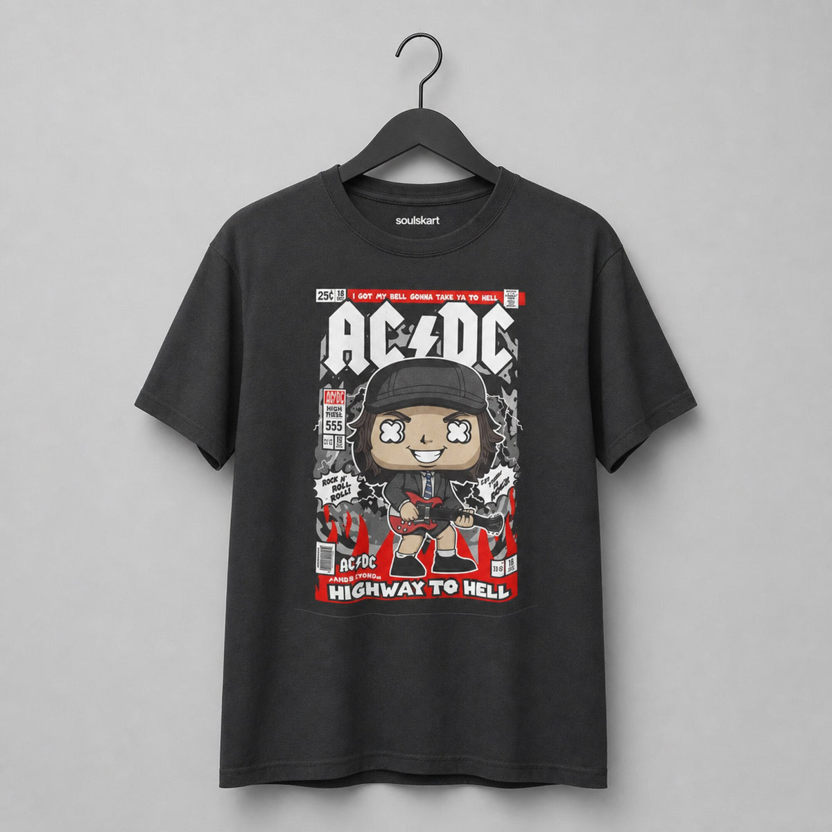 AC/DC Angus Young Pop Art Unisex T-Shirt — on hanger