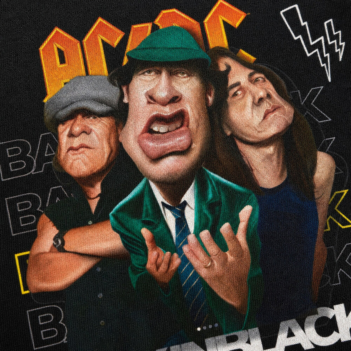 AC/DC "Back in Black" Vintage Rock Tee — print detail close-up