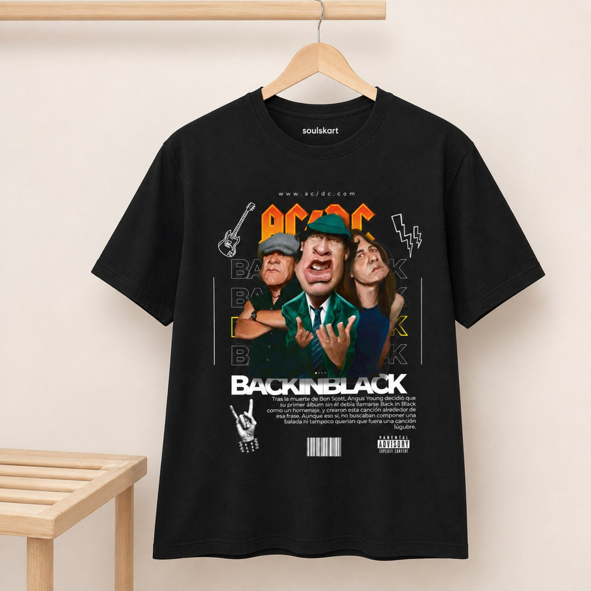 AC/DC "Back in Black" Vintage Rock Tee — on hanger