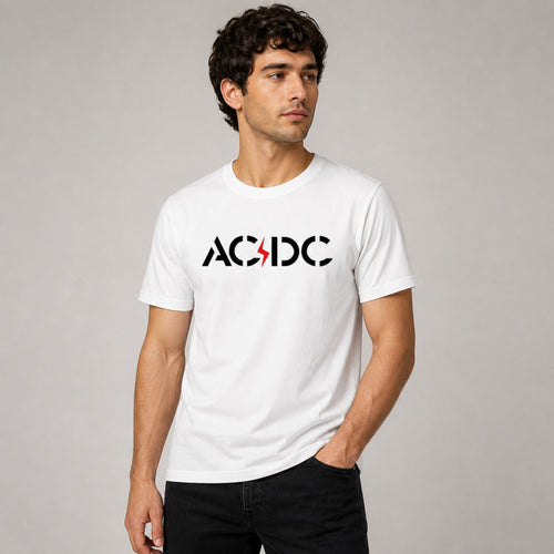 AC/DC Band Inspired Unisex T-Shirt — worn on model, front