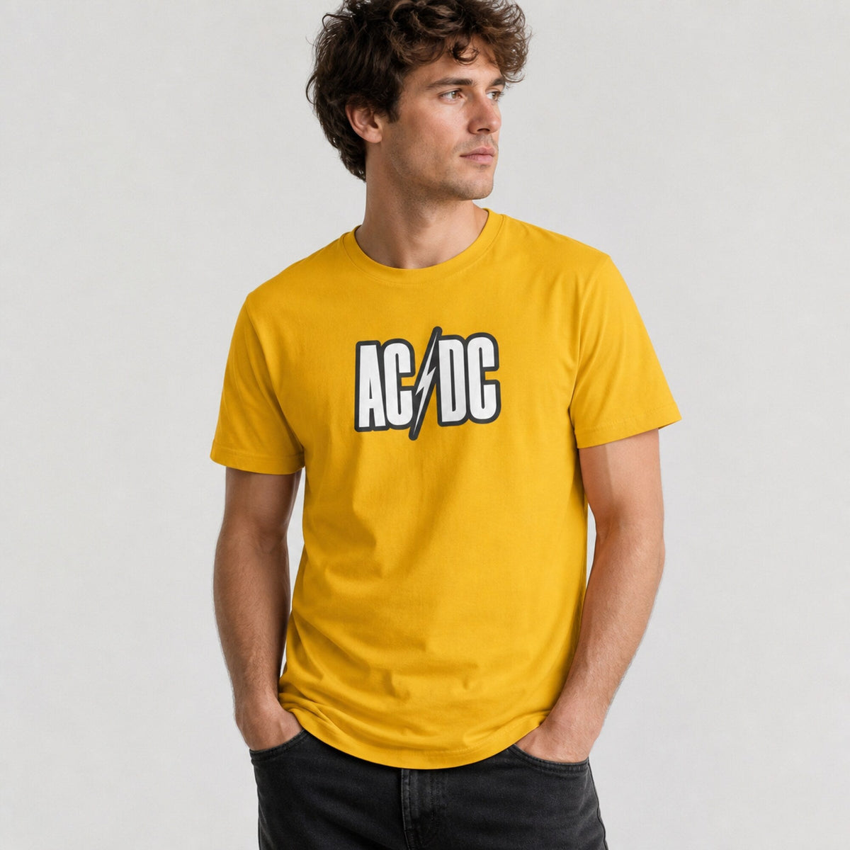 AC/DC Classic Logo Tee — worn on model, front