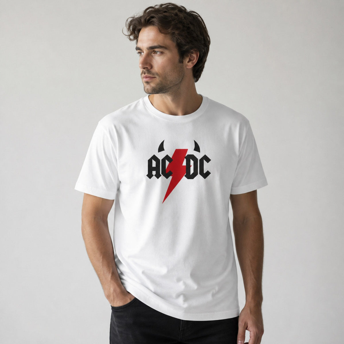 AC/DC Classic Rock Tee — worn on model, front