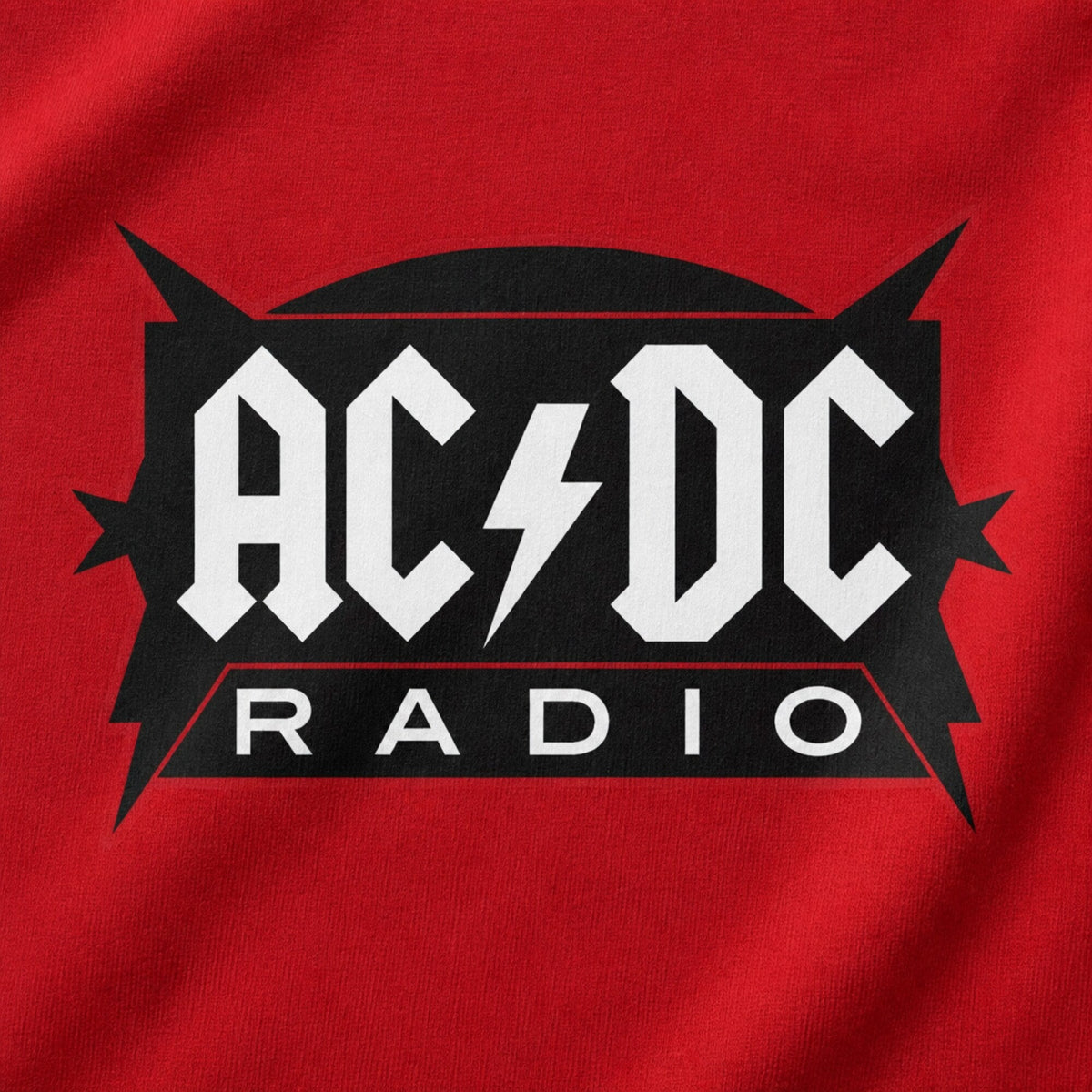 AC/DC Radio Band Print Tee — print detail close-up
