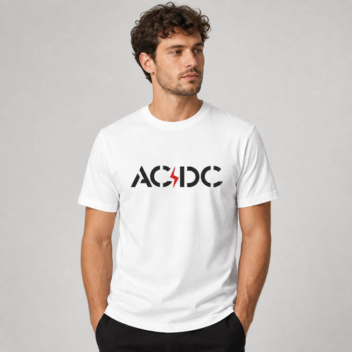 AC/DC Rock On Tee — worn on model, front