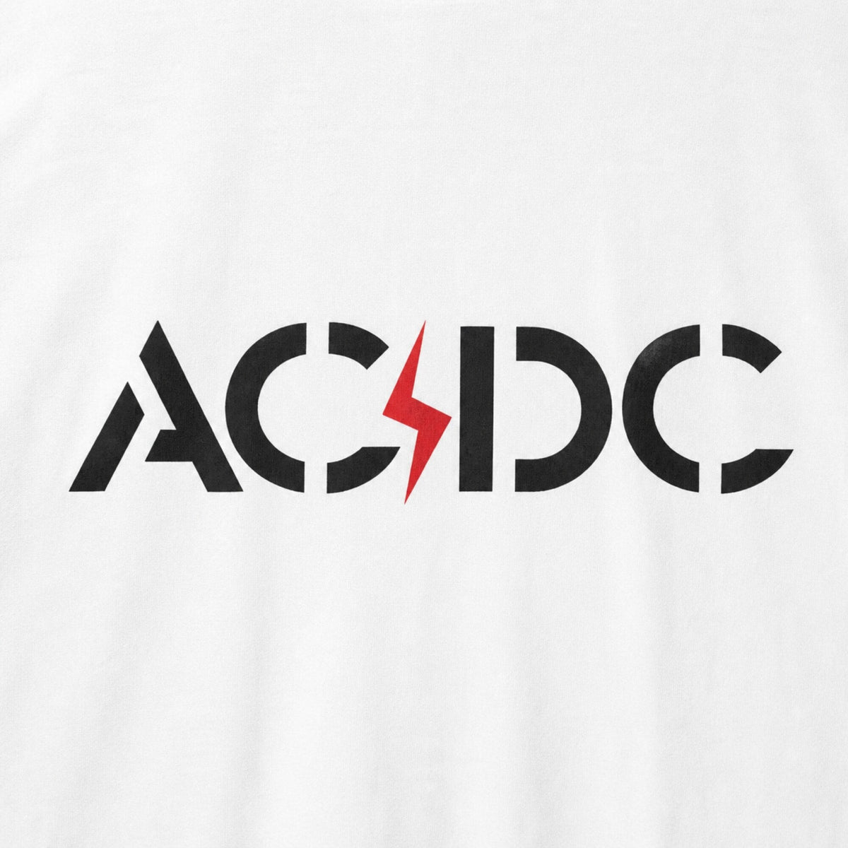 AC/DC Rock On Tee — print detail close-up