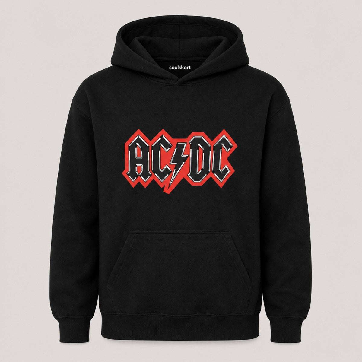 AC/DC Outlined Logo Hoodie — Black — front view