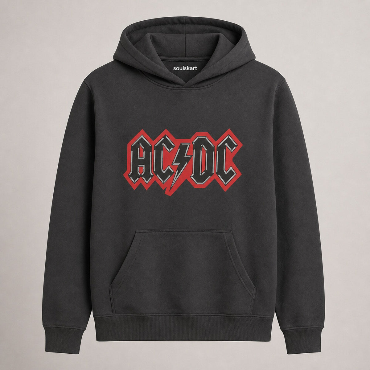 AC/DC Outlined Logo Hoodie — Charcoal — front view