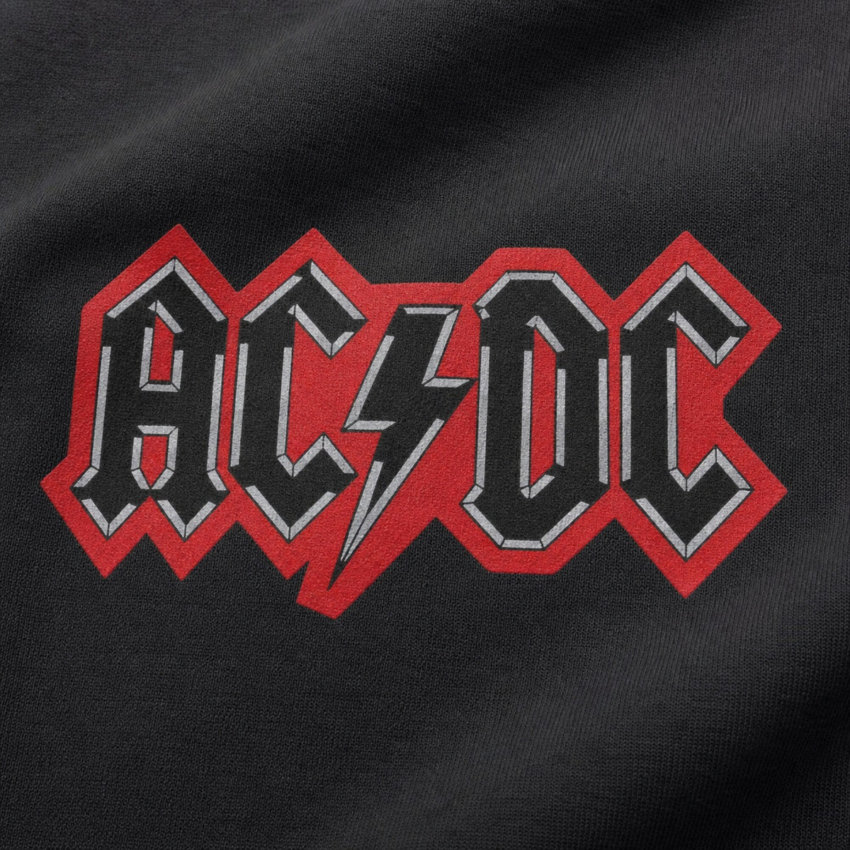 AC/DC Outlined Logo Hoodie — Charcoal — print detail close-up