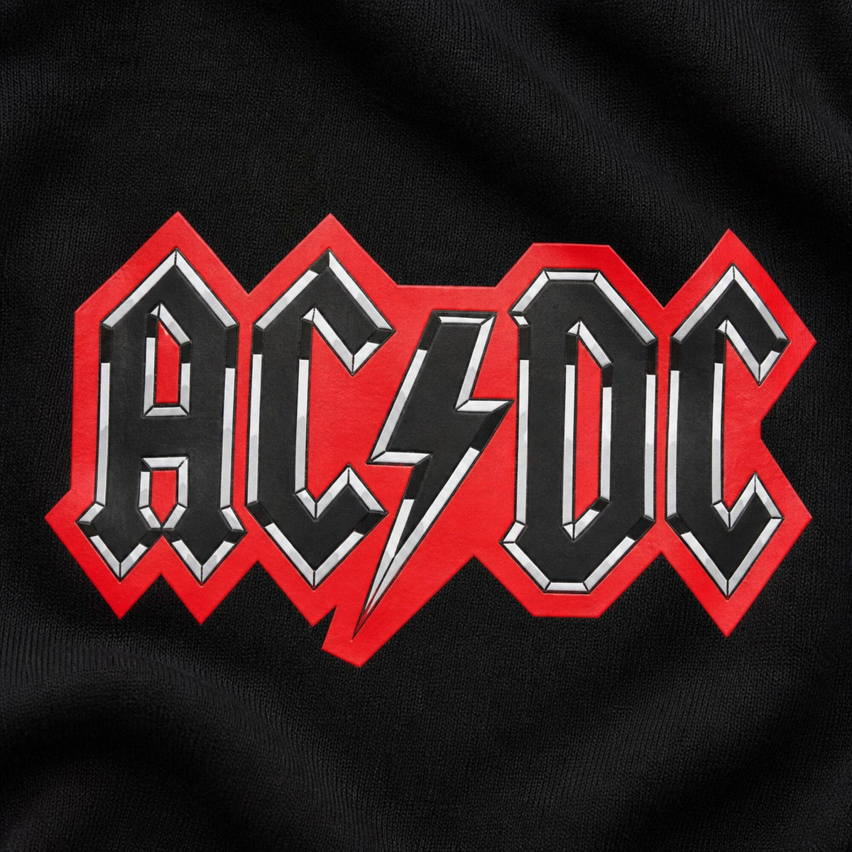 AC/DC Outlined Logo Hoodie — Black — print detail close-up
