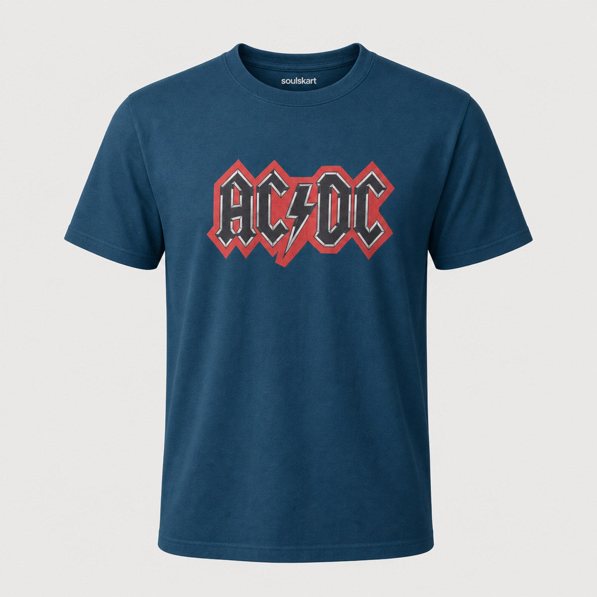 AC/DC Red Outline Logo Tee — Teal — front view