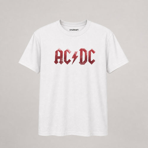 AC/DC Faded Red Logo Tee — White — front view