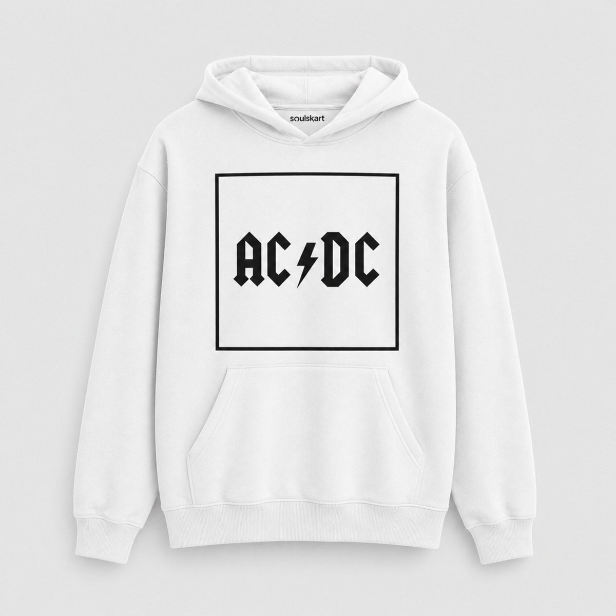 AC/DC Boxed Logo Hoodie — White — front view