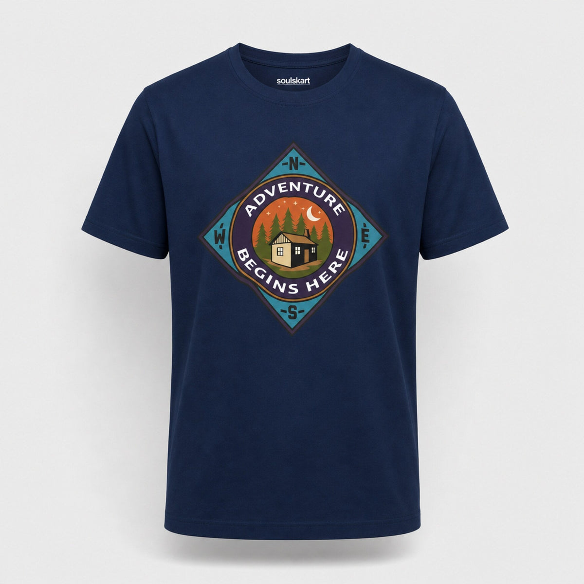 Adventure Begins Here Unisex T-Shirt — front view