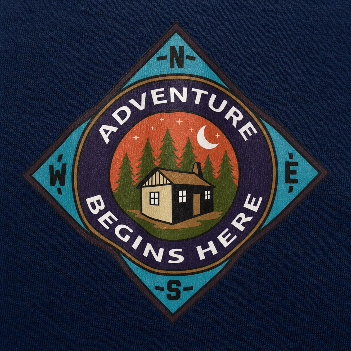 Adventure Begins Here Unisex T-Shirt — print detail close-up