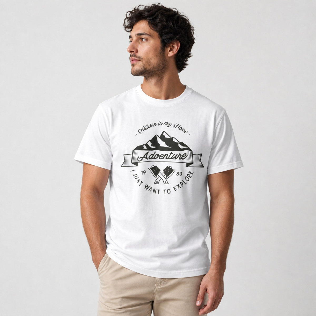 Adventure Unisex T-Shirt — worn on model, front