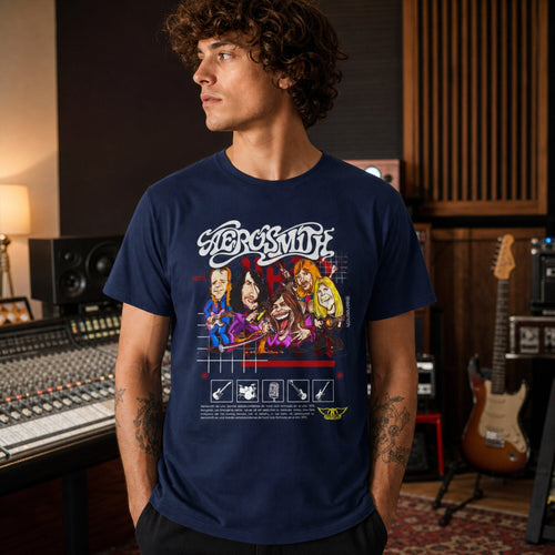 Aerosmith Band Print T-Shirt — worn on model, front