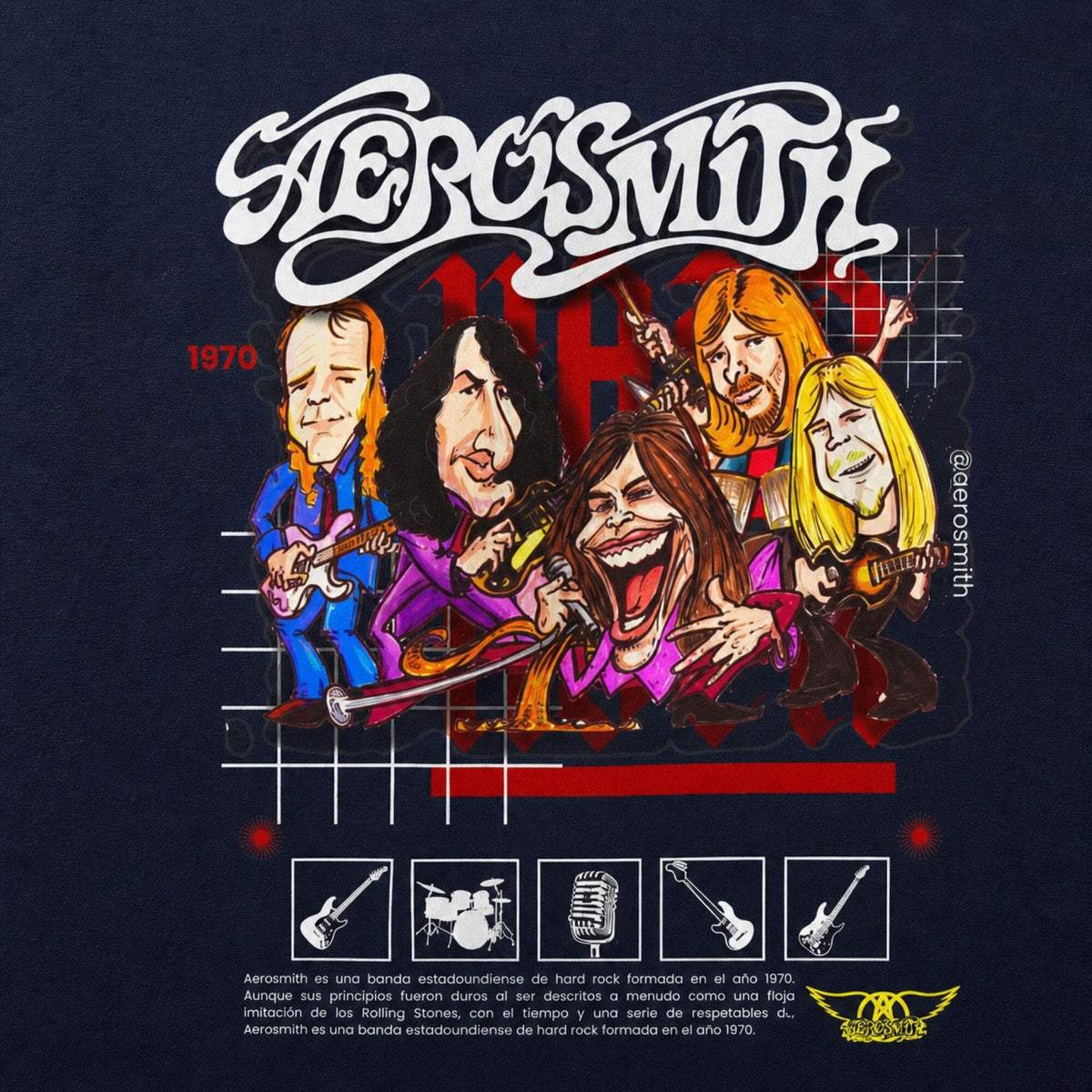 Aerosmith Band Print T-Shirt — print detail close-up