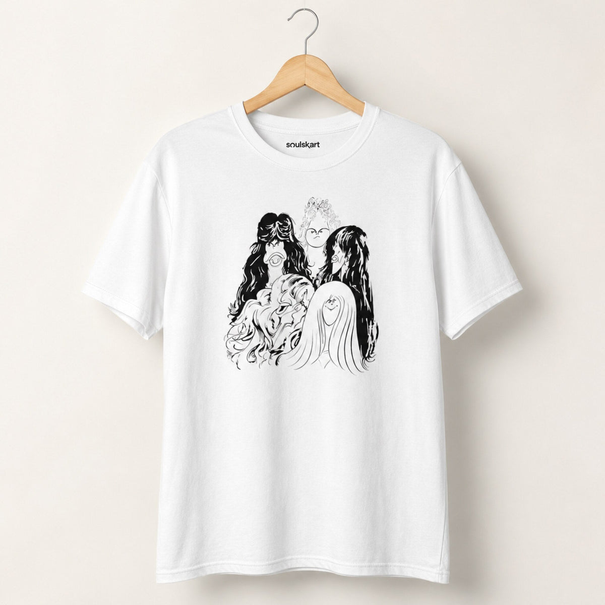 Aerosmith Line Art Band Portrait Tee — on hanger