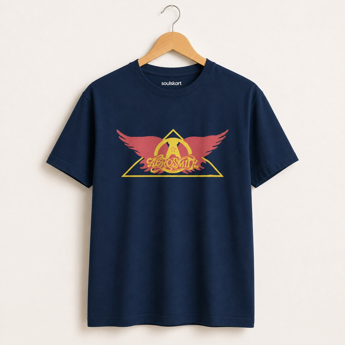 Aerosmith Winged Triangle Logo Tee — on hanger