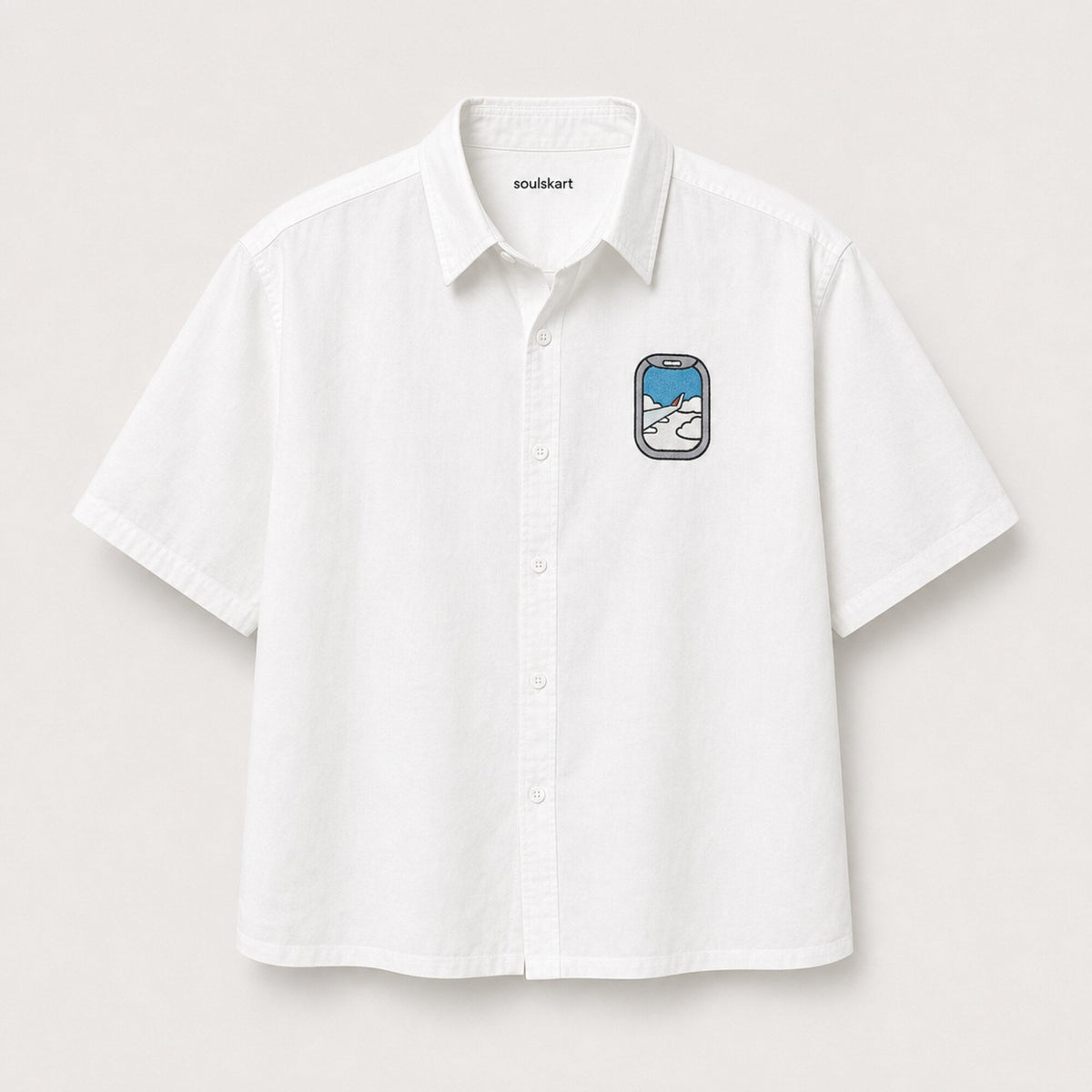 Airplane Into The Clouds Embroidery Oversized Shirt — front view