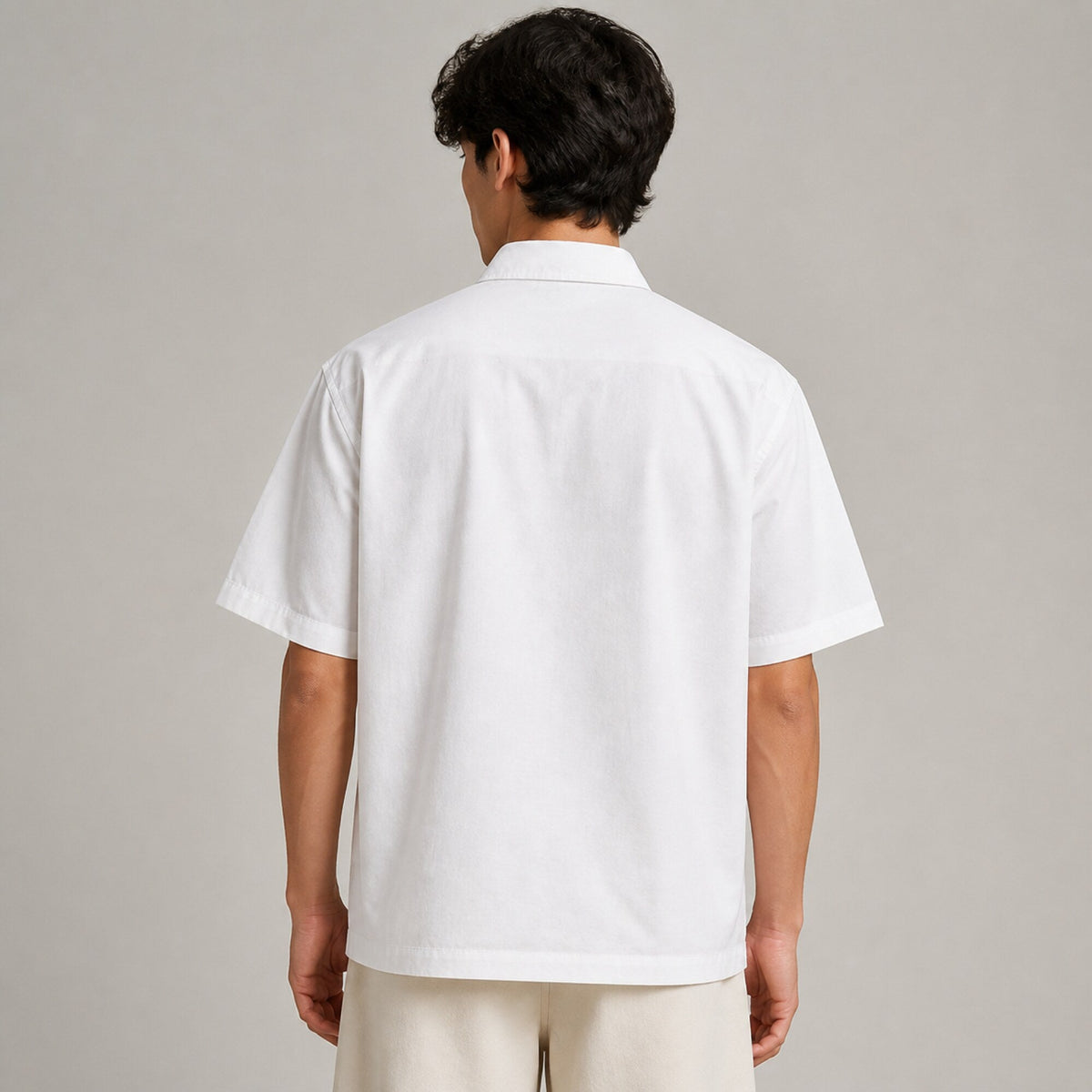 Airplane Into The Clouds Embroidery Oversized Shirt — worn on model, back