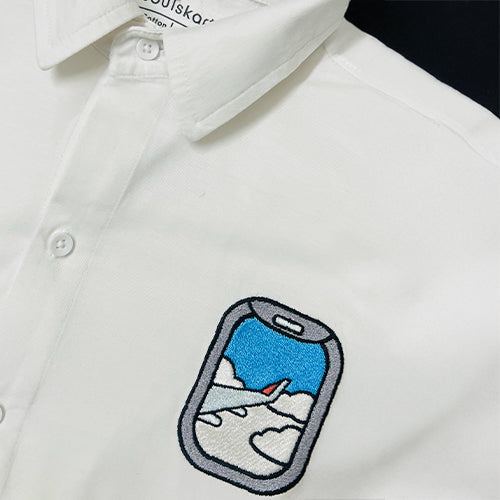 Airplane Into The Clouds Embroidery Oversized Button-Up Shirt — main product image