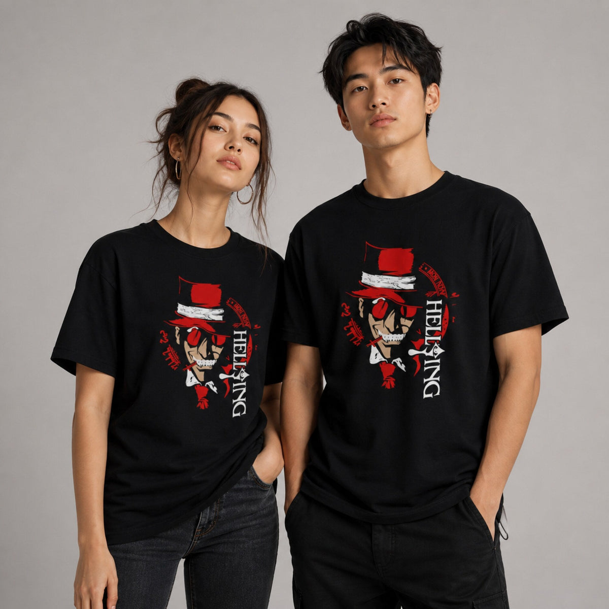 Alucard Unleashed Hellsing-Inspired Unisex Tee — worn on model, front