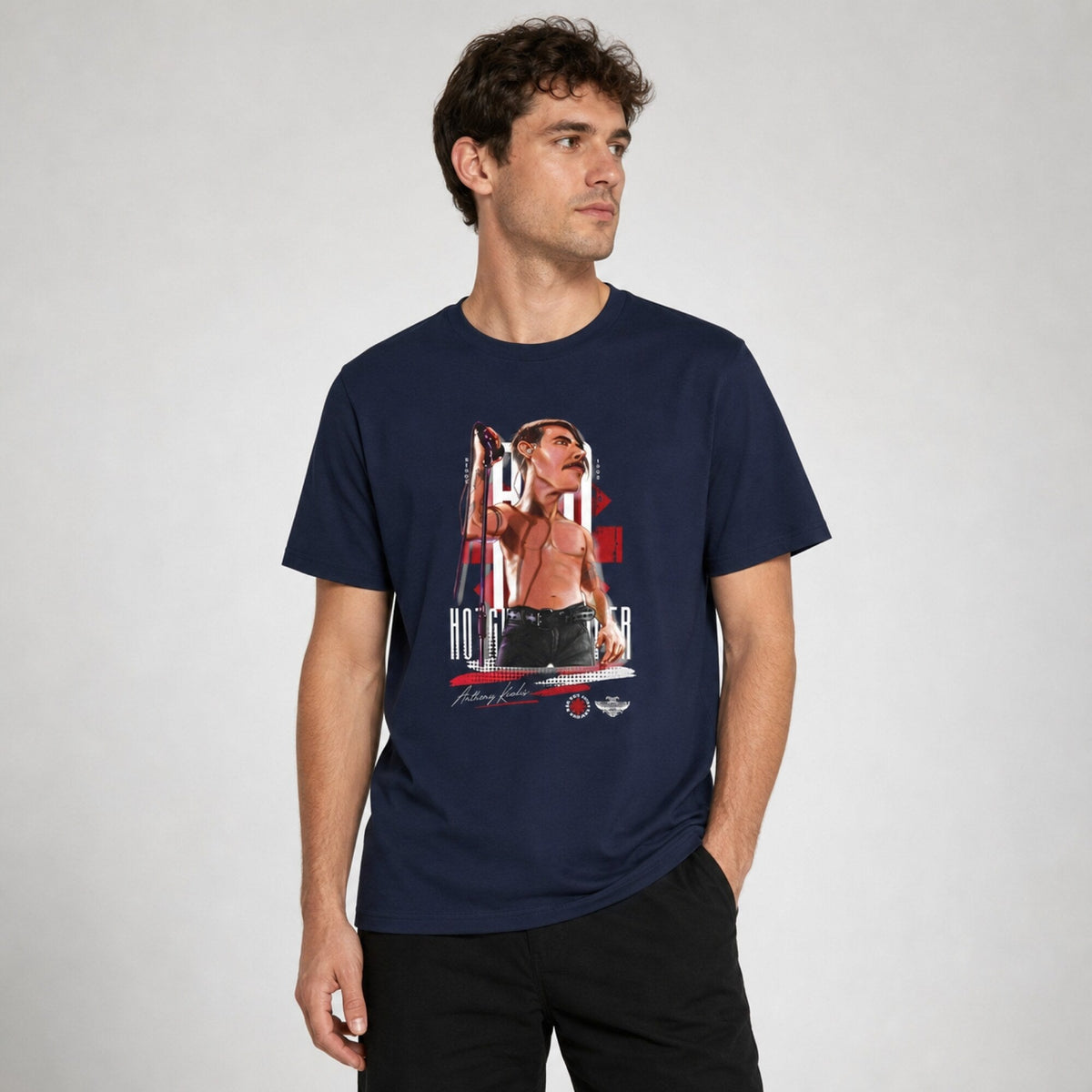 Anthony Kiedis Red Hot Chili Peppers Graphic Tee — worn on model, front