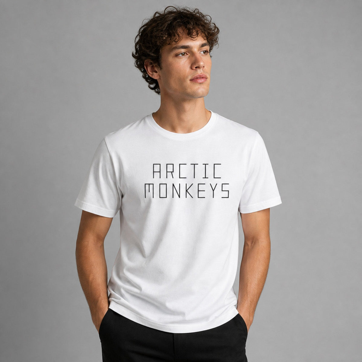 Arctic Monkeys Inspired Soft Print Tee — worn on model, front