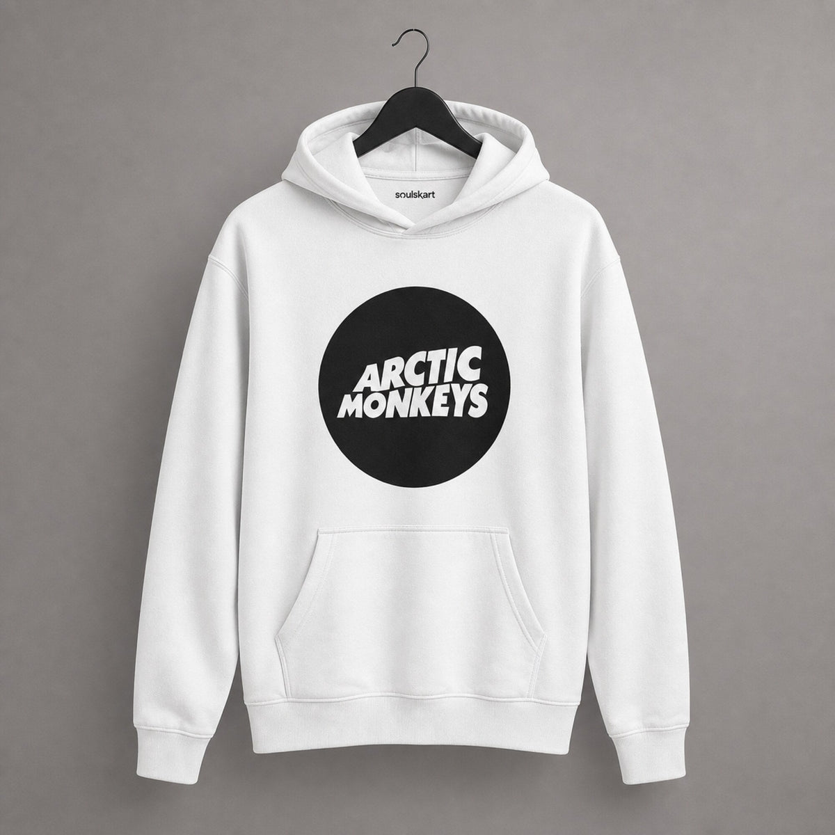 Arctic Monkeys Unisex White Hoodie — on hanger