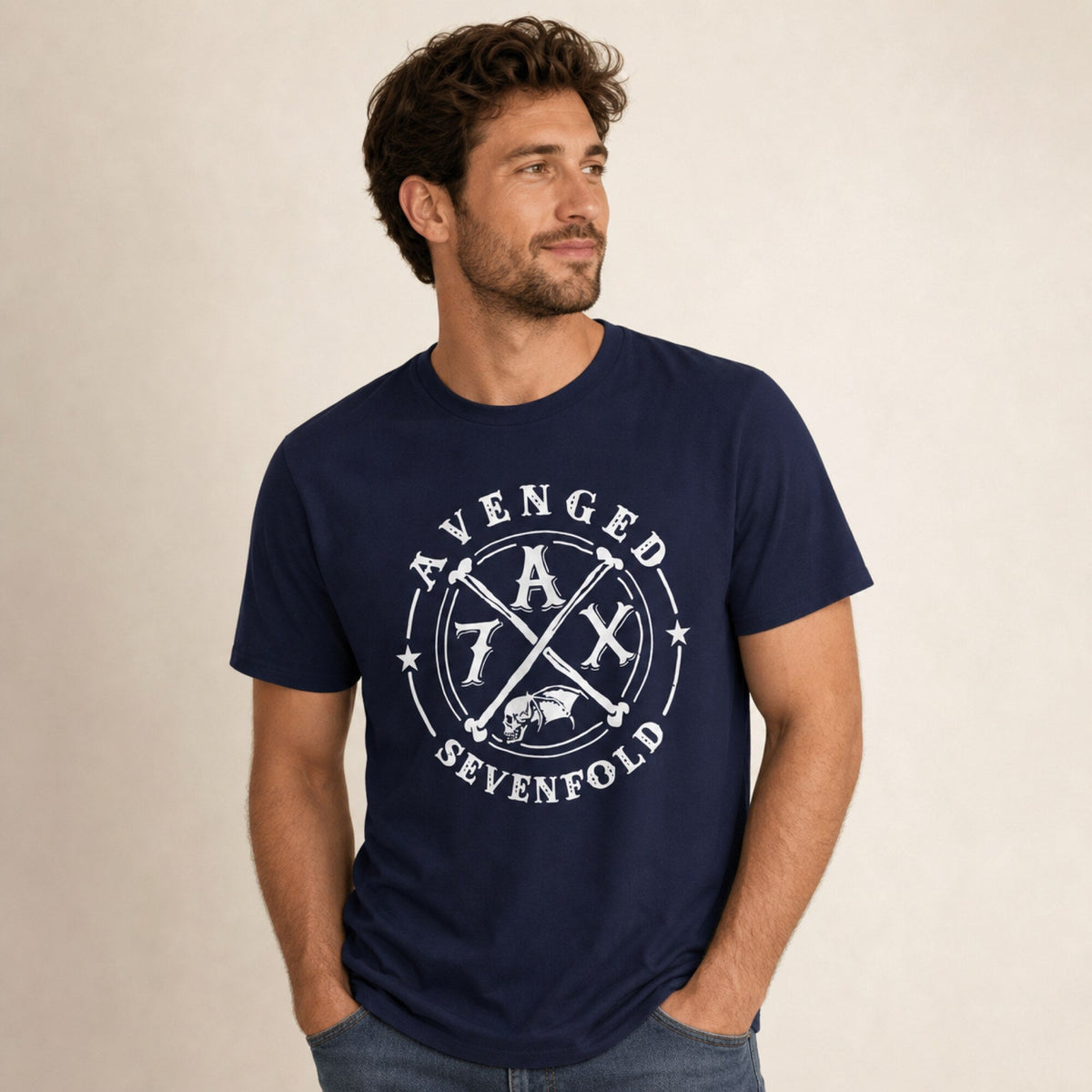 Avenged Sevenfold Band Tee - A7X Inspired Print — worn on model, front