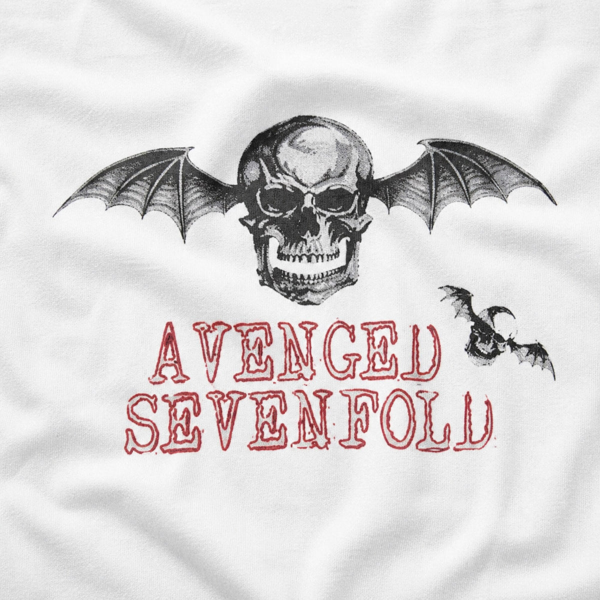 Avenged Sevenfold Deathbat Red Text Tee — print detail close-up