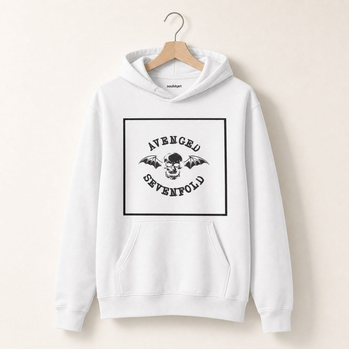 Avenged Sevenfold Unisex White Hoodie — on hanger