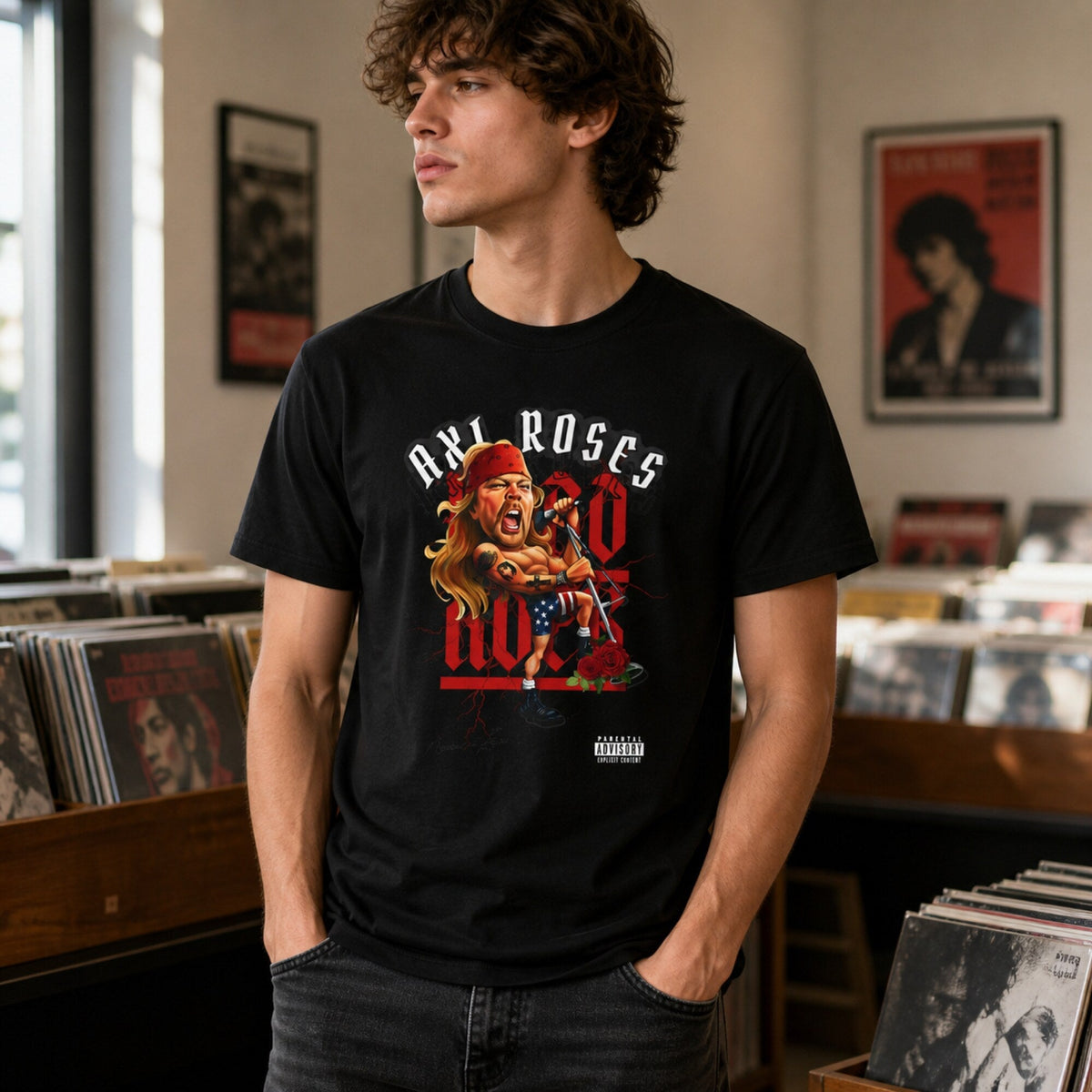 Axl Rose Guns N' Roses Graphic T-Shirt — worn on model, front