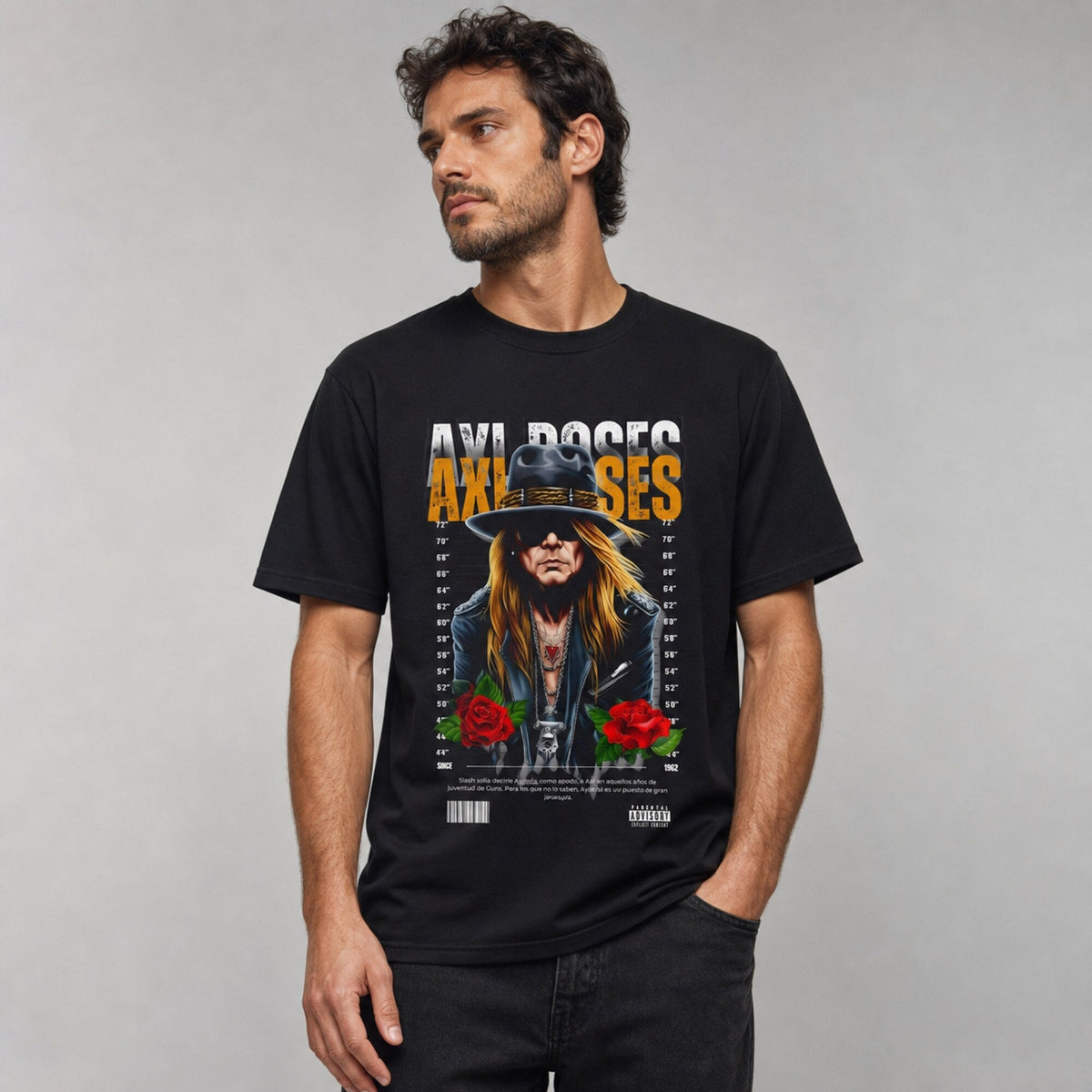 Axl Rose Vintage Rock Tee — worn on model, front