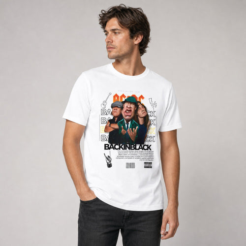 Back in Black ACDC Graphic T-Shirt — worn on model, front
