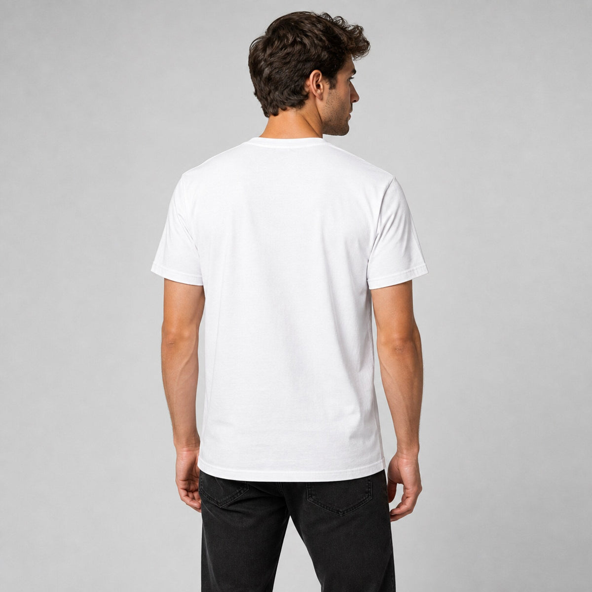 Back in Black ACDC Graphic T-Shirt — worn on model, back