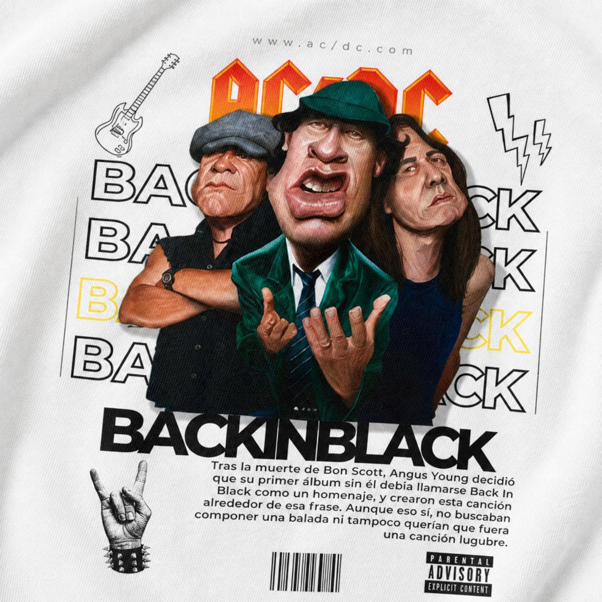 Back in Black ACDC Graphic T-Shirt — print detail close-up