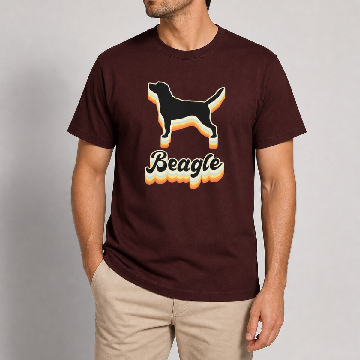 Beagle Buddy Unisex Printed T-Shirt — worn on model, front